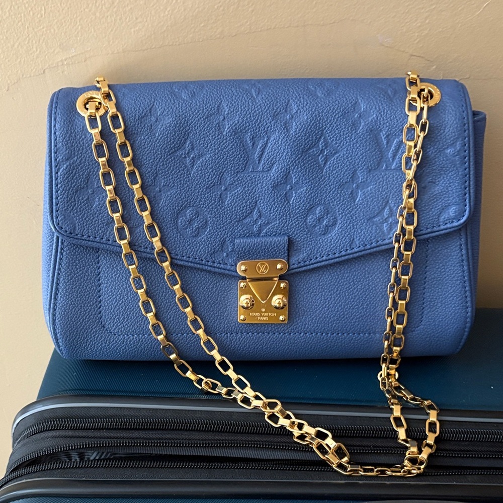 Blue Leather Chain Shoulder Bag